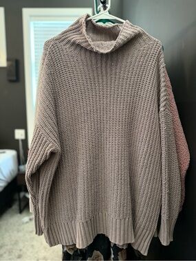 48. Aerie | Taupe Turtleneck Chunky Knit Sweater| M